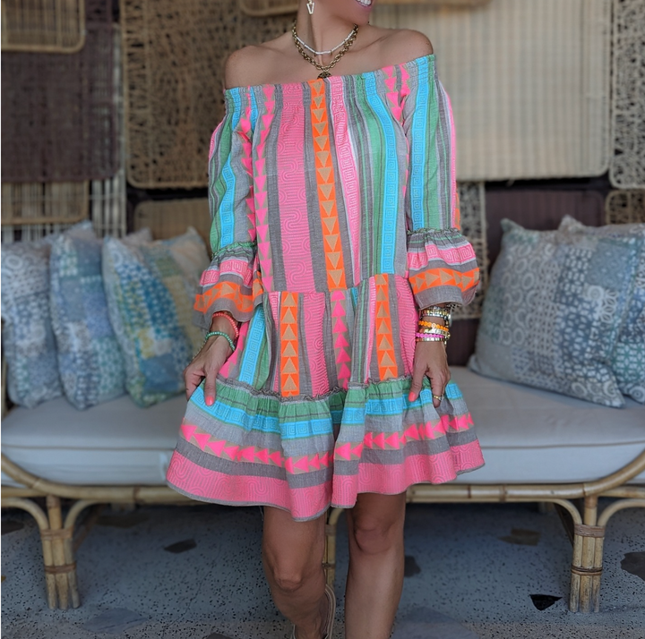Zaria | Printed Boho Off The Shoulder Dress Mini