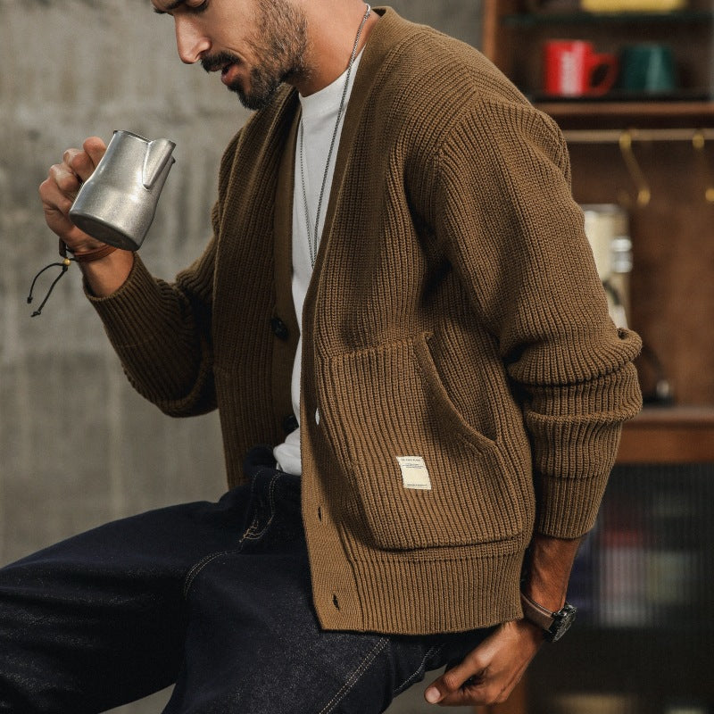 Workroom | Chunky Rib Knit V-Neck Men's Cardigan