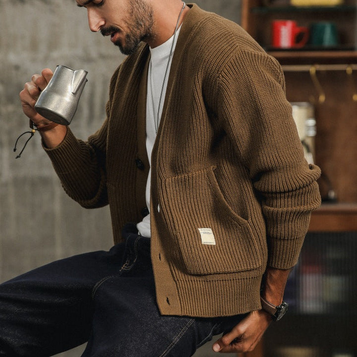 Workroom | Chunky Rib Knit V-Neck Men's Cardigan