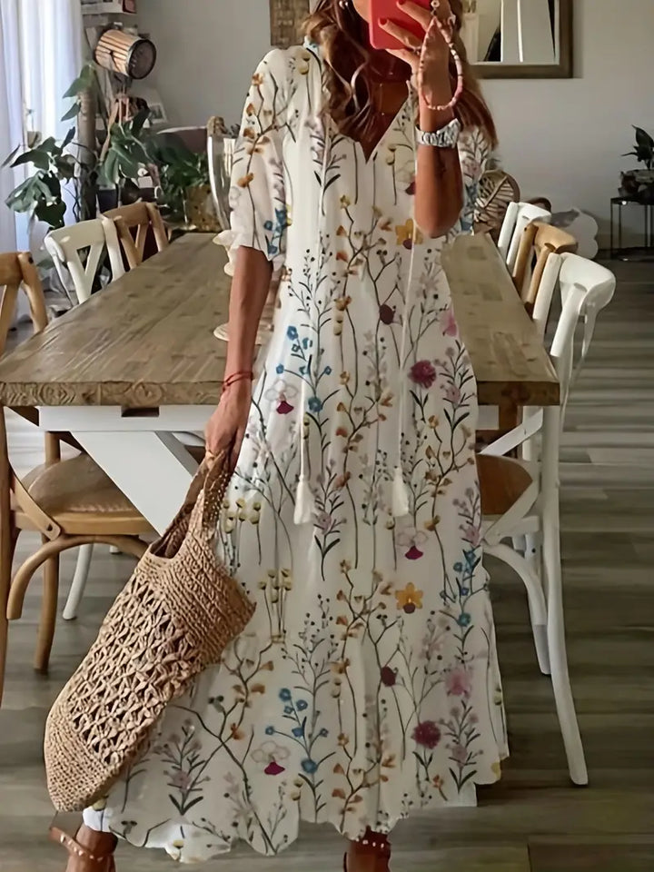 Meadowsweet | Botanical Tassel-Tie Maxi Summer Dress