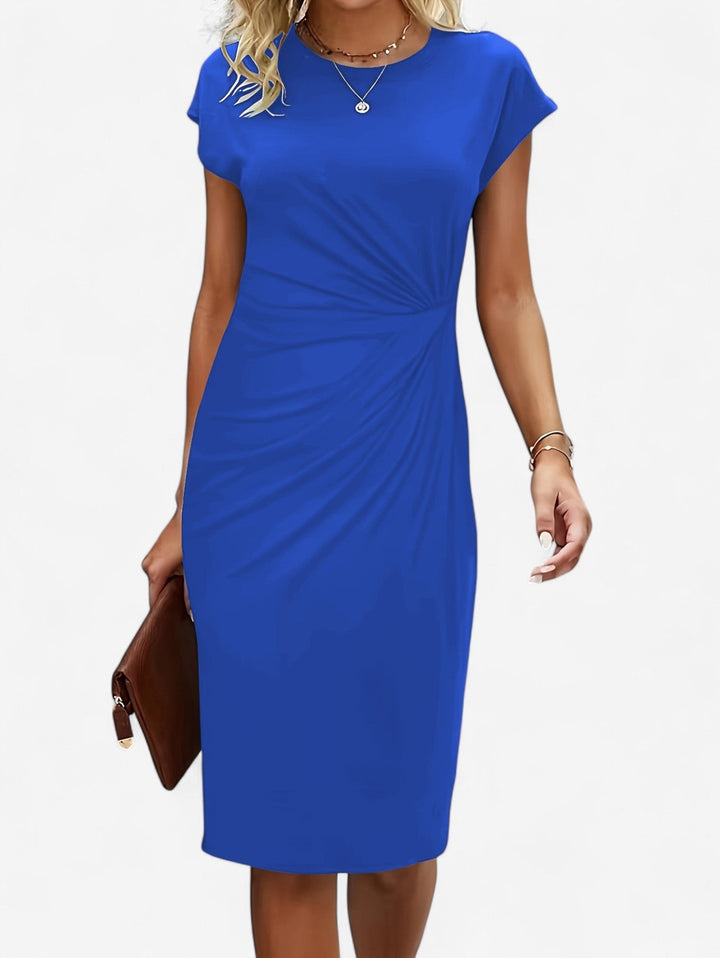 Nora | Crew Neck Twist Knot Cap Sleeve Bodycon Midi Formal Dress