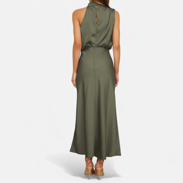 Margaux | Blouson Cowl Satin Halter Neck Maxi Dress