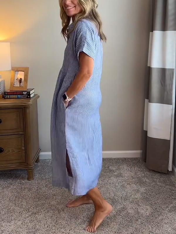 Brielle | Striped Shirt Dress – Casual Linen Midi Summer Dress