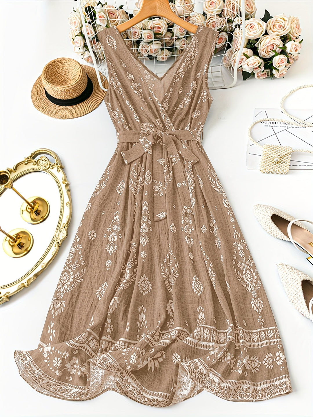 Zahara | Women's V-Neck Belted Boho Floral Summer Dress
