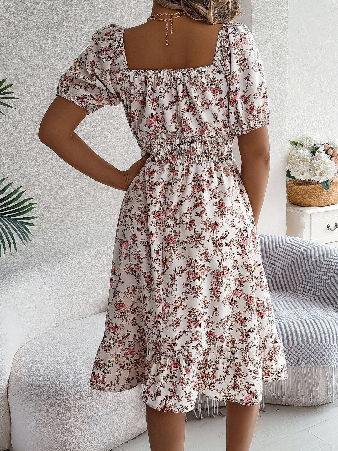 Fleur | Floral Off The Shoulder Dress Smocked Midi