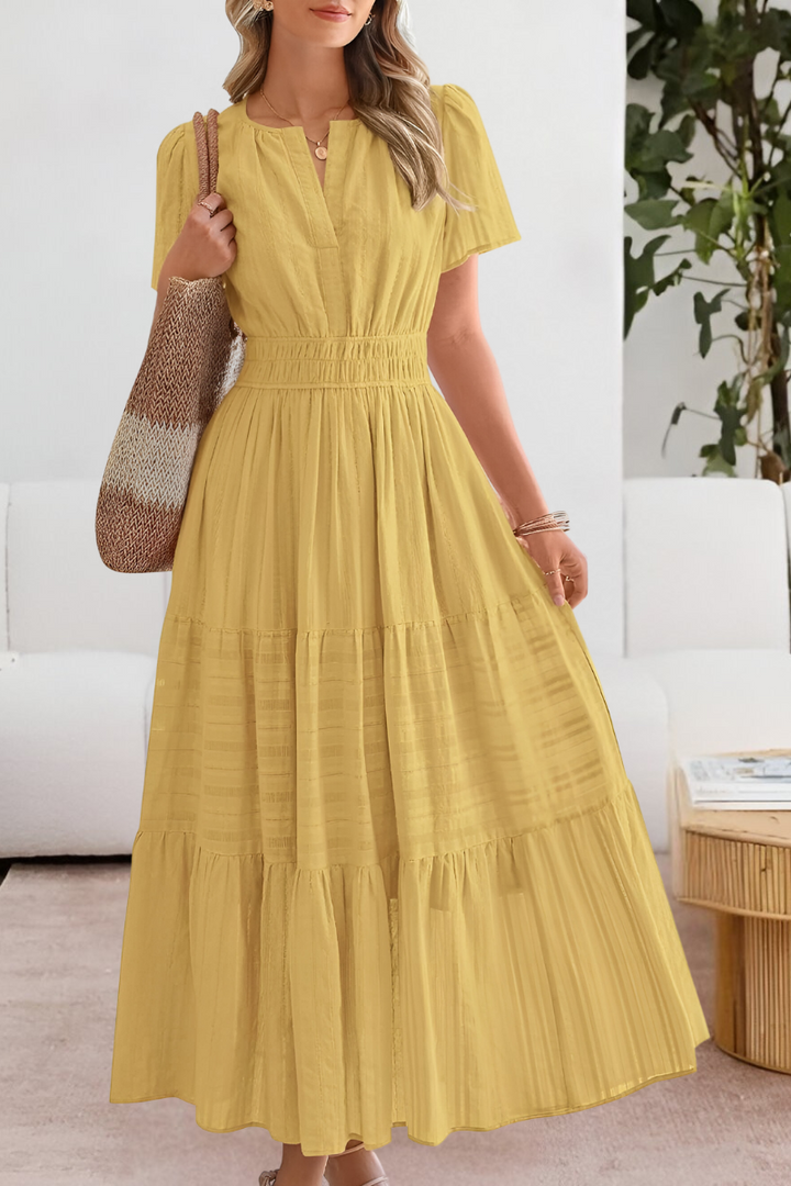 Elowen | Flutter Sleeve Smocked Waist Tiered Boho Dress