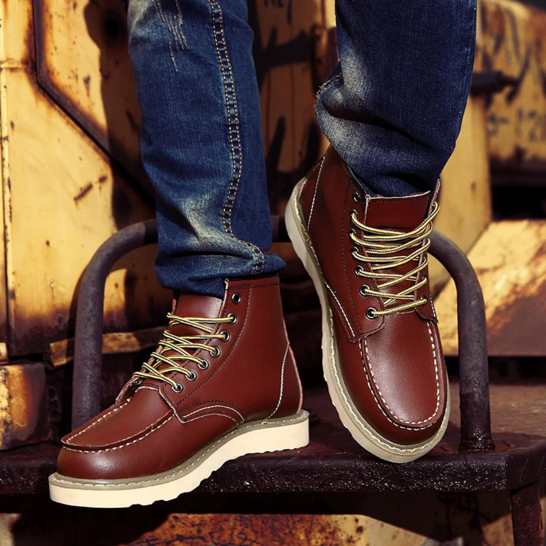 Daxton | Lace-Up Moc Toe Contrast Sole Ankle Boots