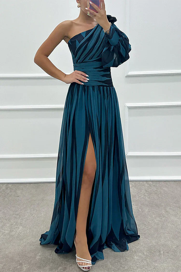 Celeste | Striped One Shoulder Dress Maxi with Split
