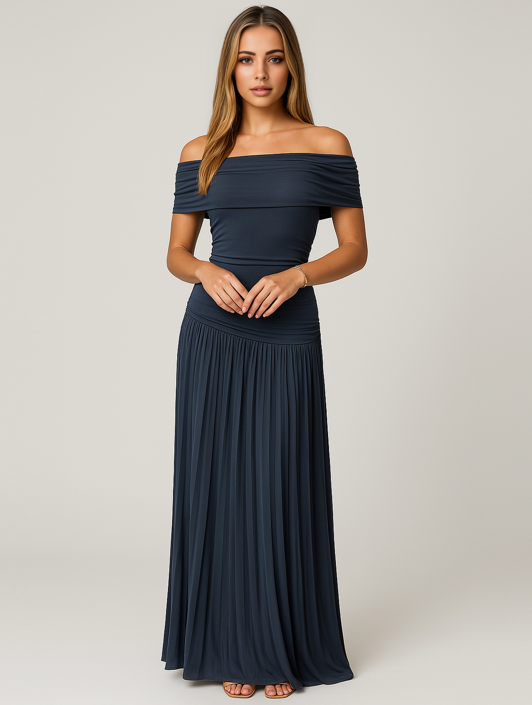 Seraphine | Off Shoulder Pleated Skirt Maxi Formal Dress