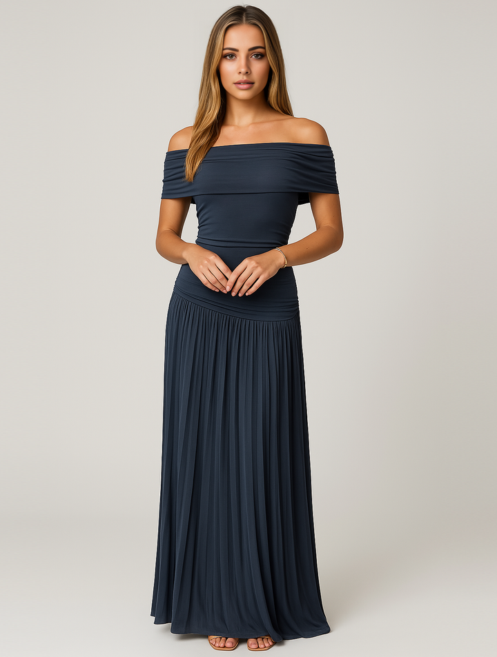 Seraphine | Off Shoulder Pleated Skirt Maxi Formal Dress