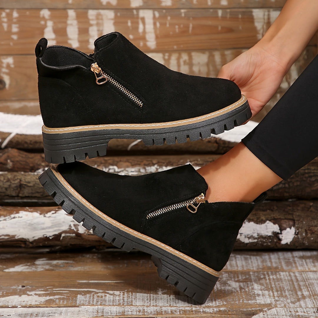 Zeva | Cheetah Print Side Zip Chunky Lug Sole Ankle Boots