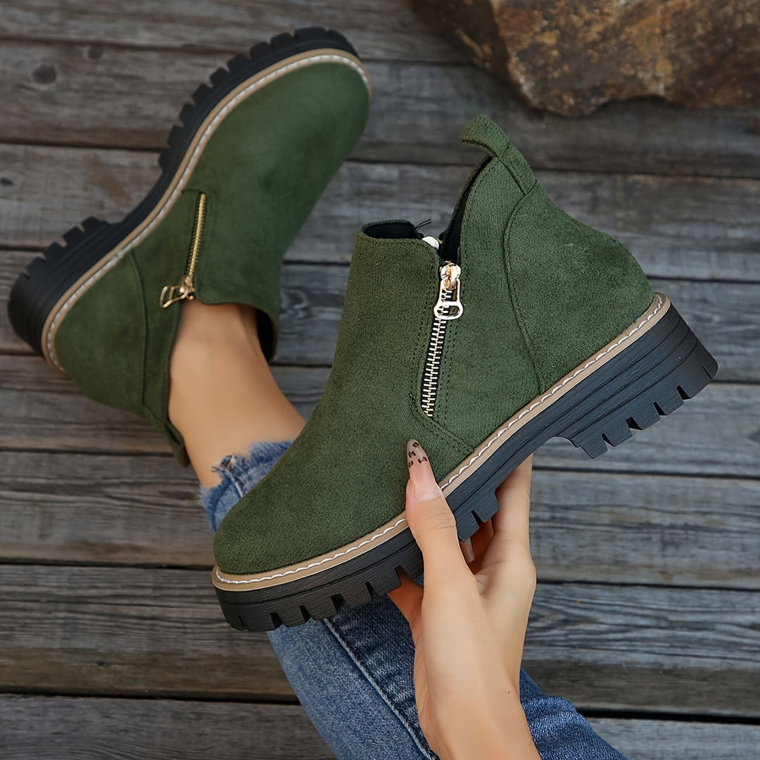 Zeva | Cheetah Print Side Zip Chunky Lug Sole Ankle Boots