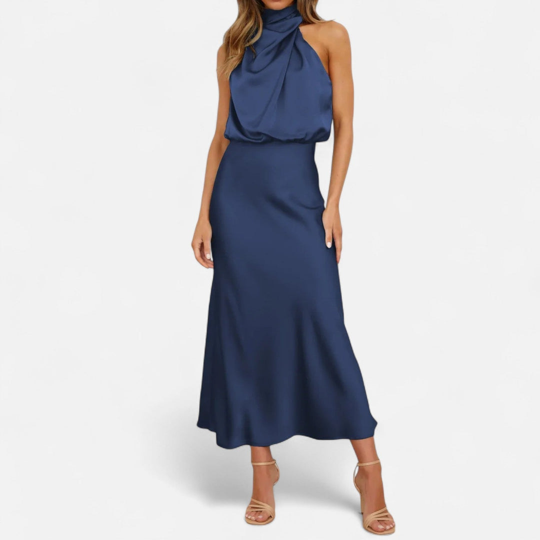 Margaux | Blouson Cowl Satin Halter Neck Maxi Dress