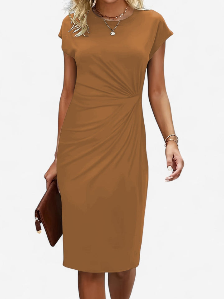 Nora | Crew Neck Twist Knot Cap Sleeve Bodycon Midi Formal Dress