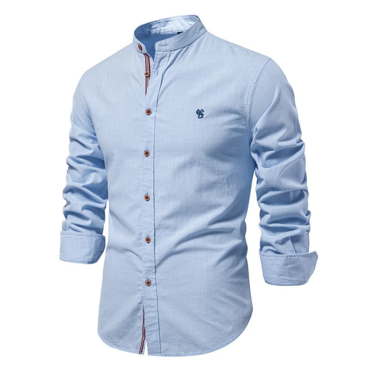 Emmett | Mandarin Collar Linen Men's Smart-Casual Shirt with Embroidery