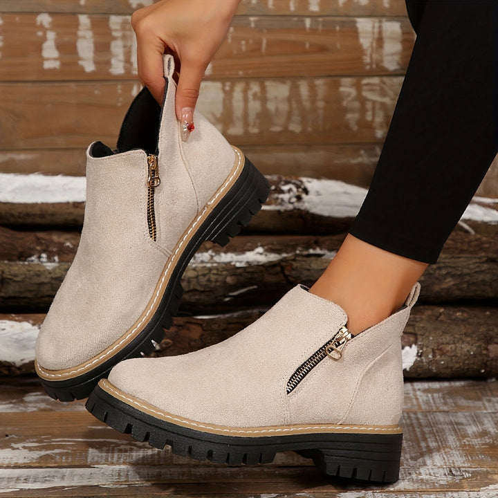 Zeva | Cheetah Print Side Zip Chunky Lug Sole Ankle Boots