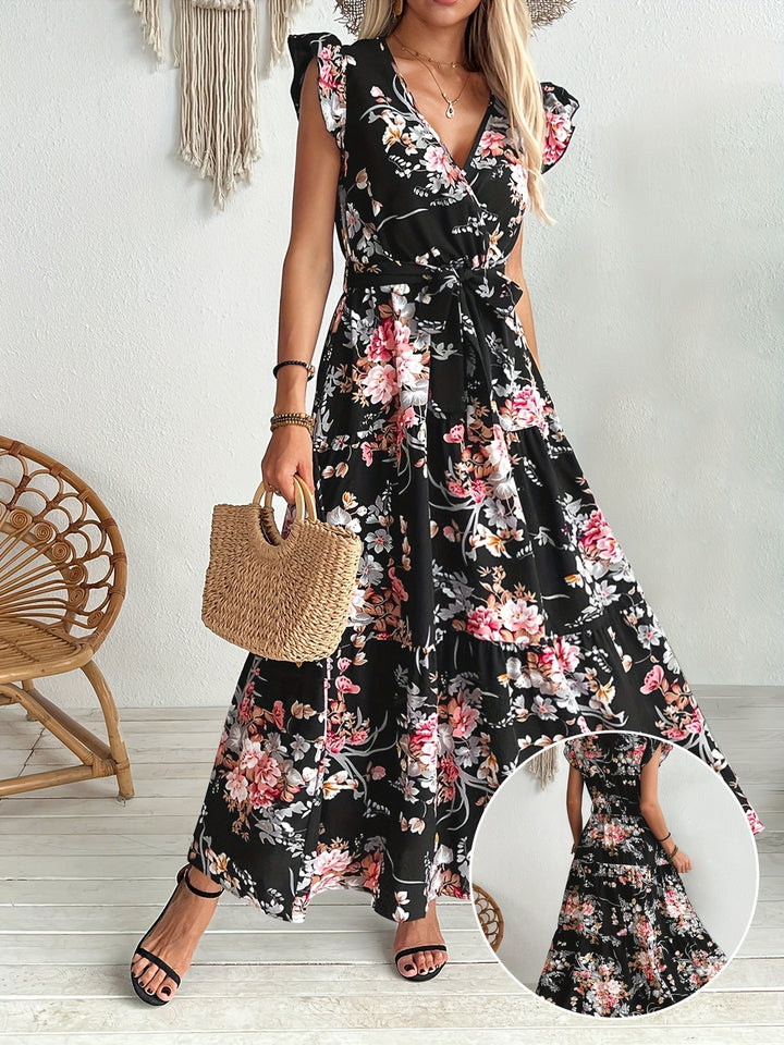 Rosalie | Women's Wrap Frill Sleeve Boho Floral Summer Dress
