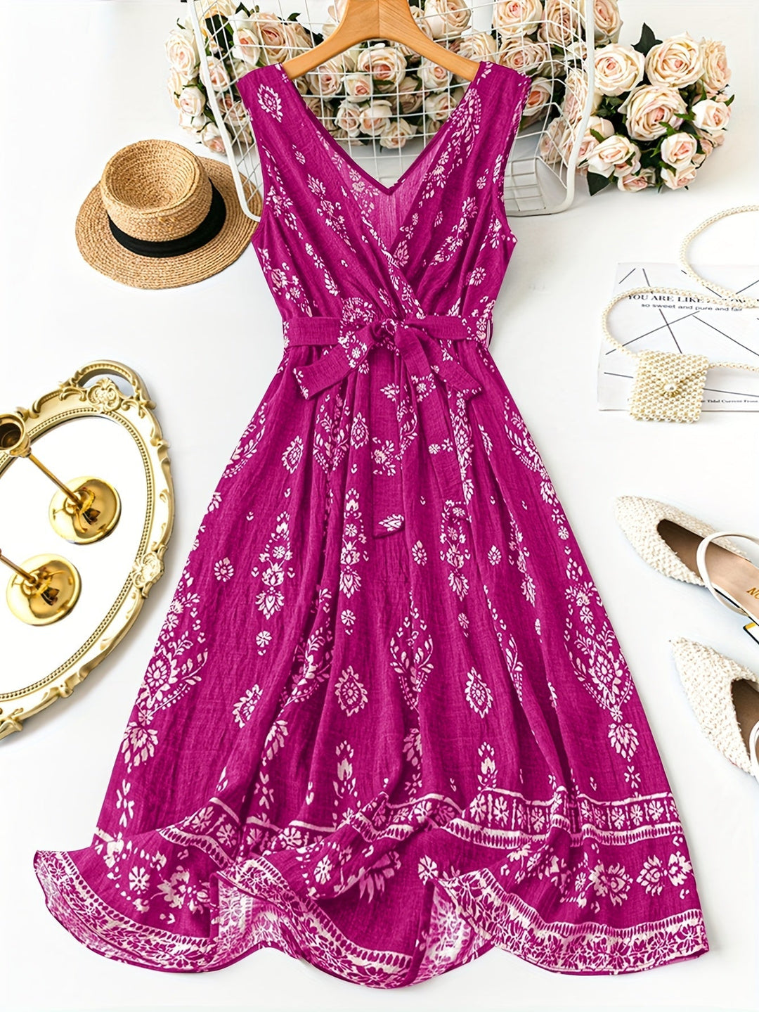 Zahara | Women's V-Neck Belted Boho Floral Summer Dress