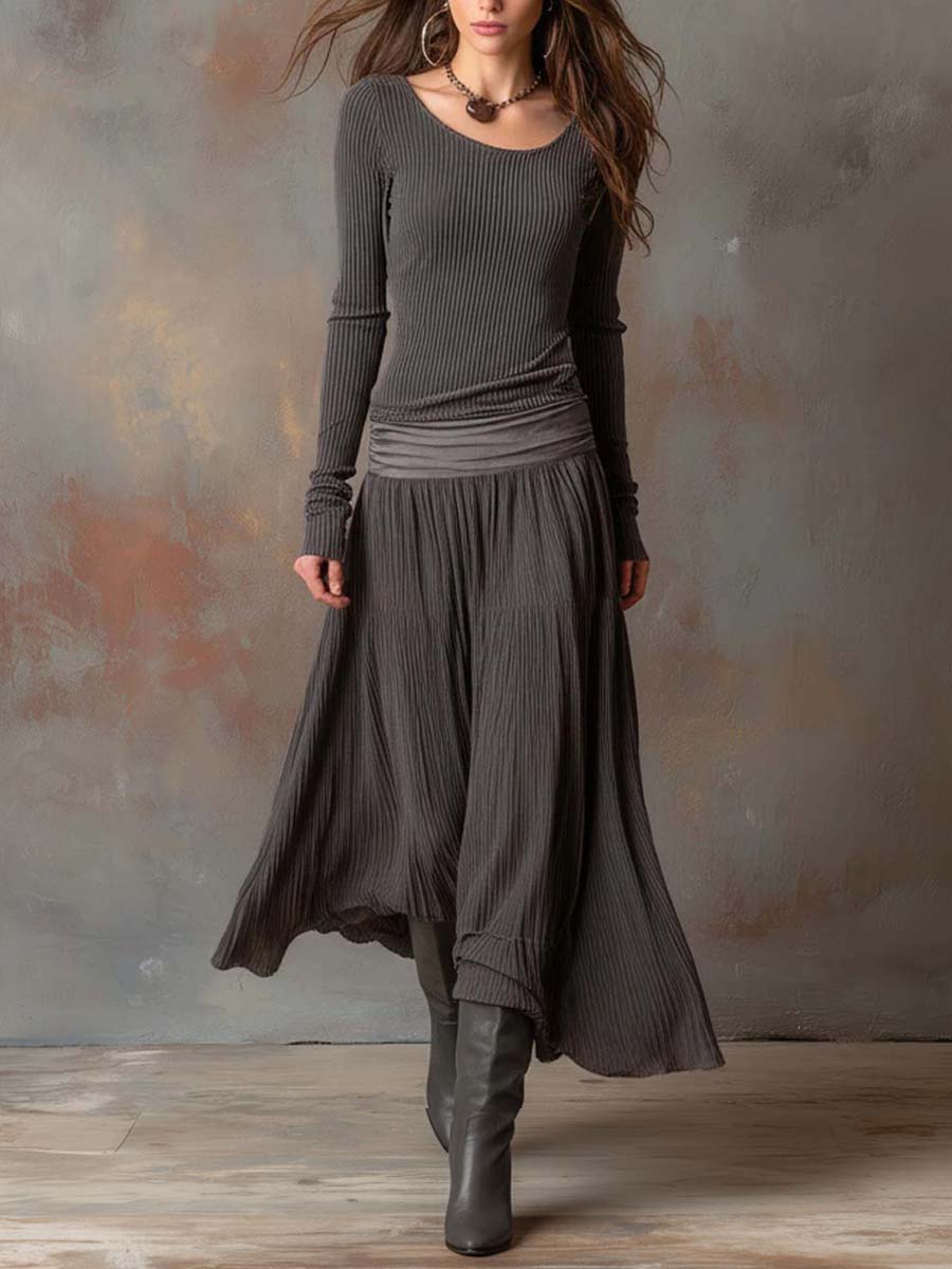 Stevie | Ribbed Long Sleeve Maxi Dress