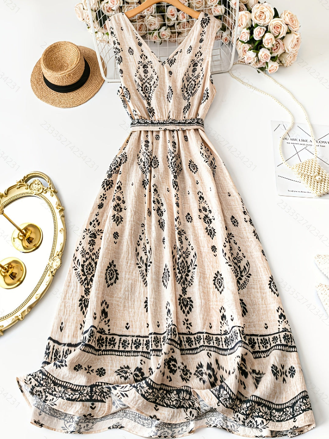Zahara | Women's V-Neck Belted Boho Floral Summer Dress