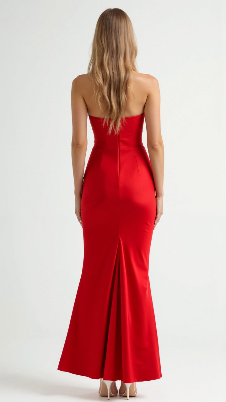 Adrienne | Strapless Corset Ruched Satin Maxi Formal Dress
