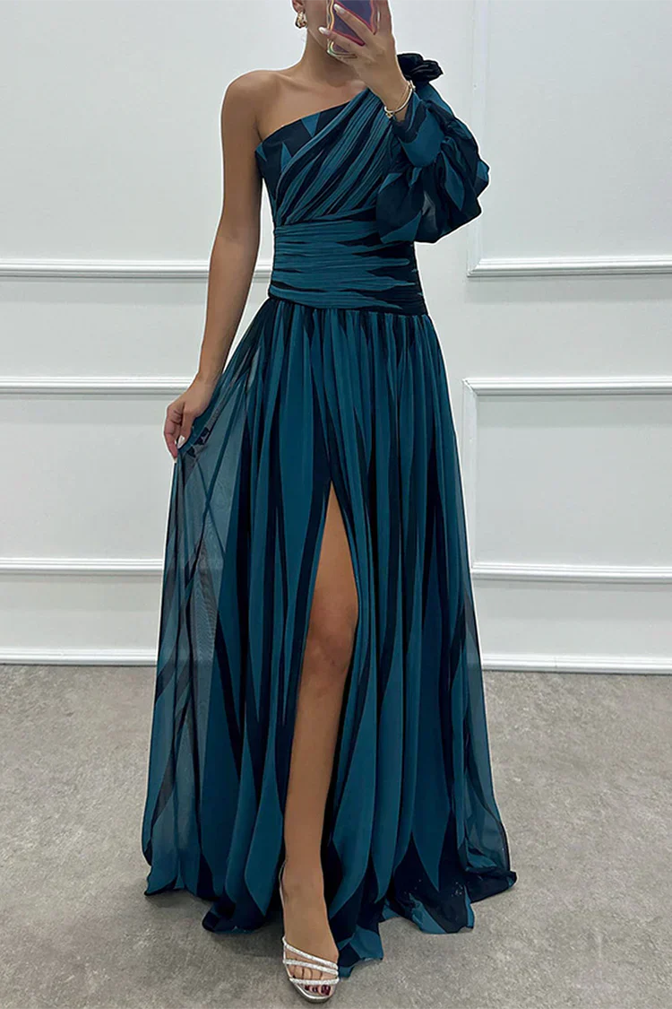 Celeste | Striped One Shoulder Dress Maxi with Split