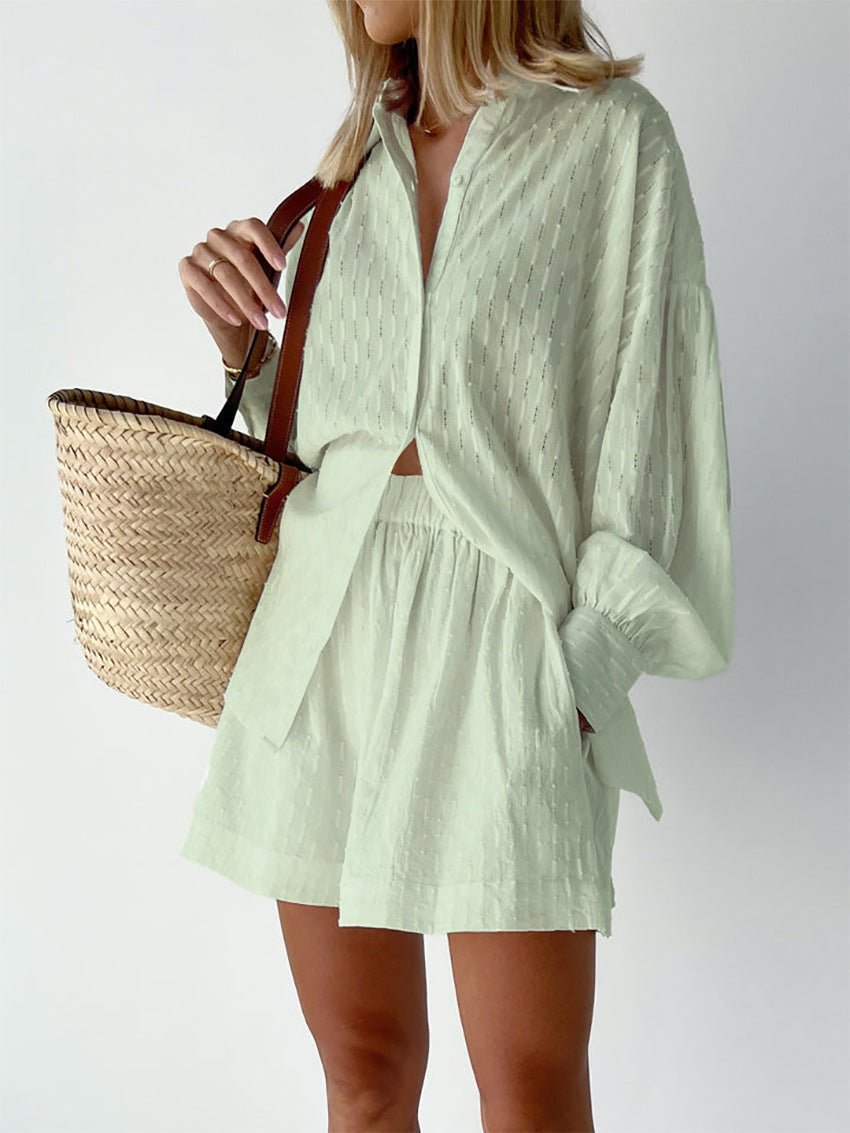 Bianca | Textured Matching Set – Women's Oversized Shirt & Shorts