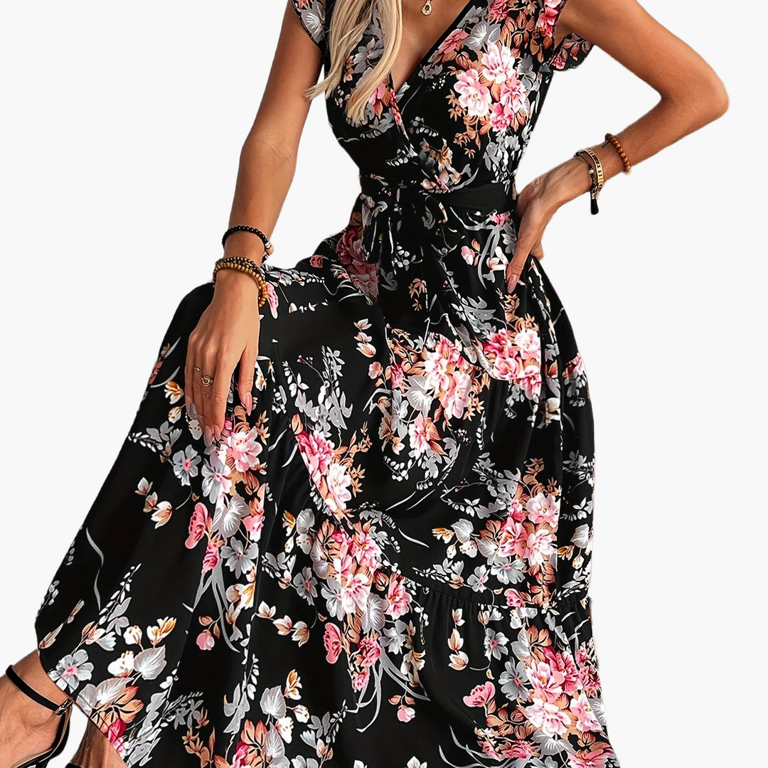 Rosalie | Women's Wrap Frill Sleeve Boho Floral Summer Dress