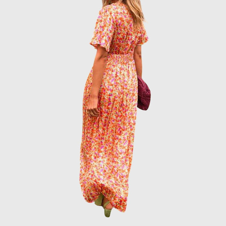 Marigold | Floral Ruched-Waist Pleated Maxi Summer Dress