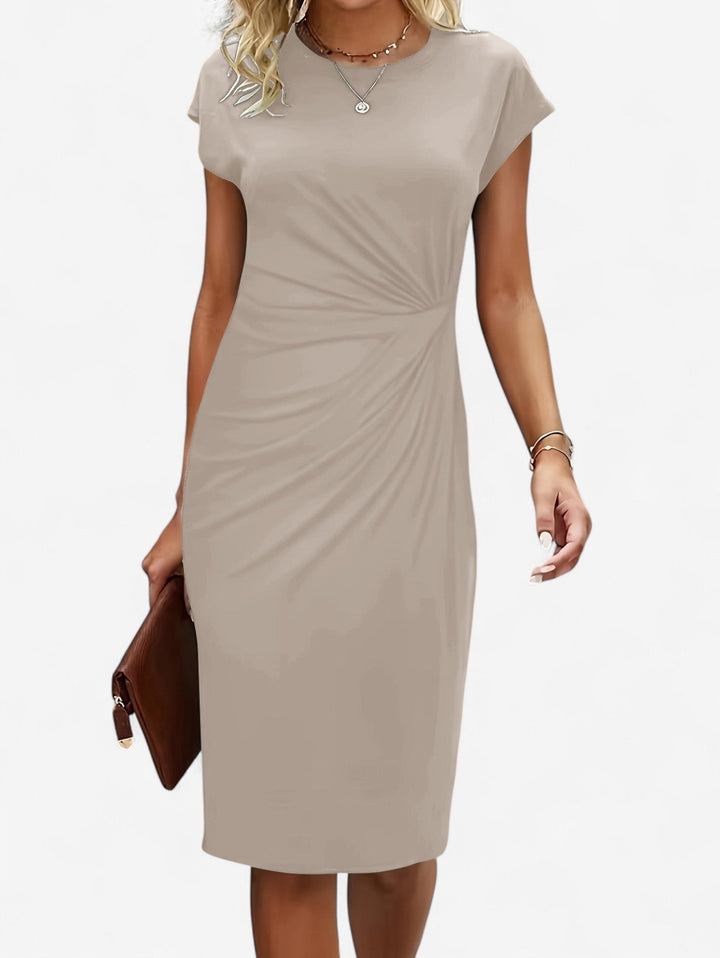 Nora | Crew Neck Twist Knot Cap Sleeve Bodycon Midi Formal Dress