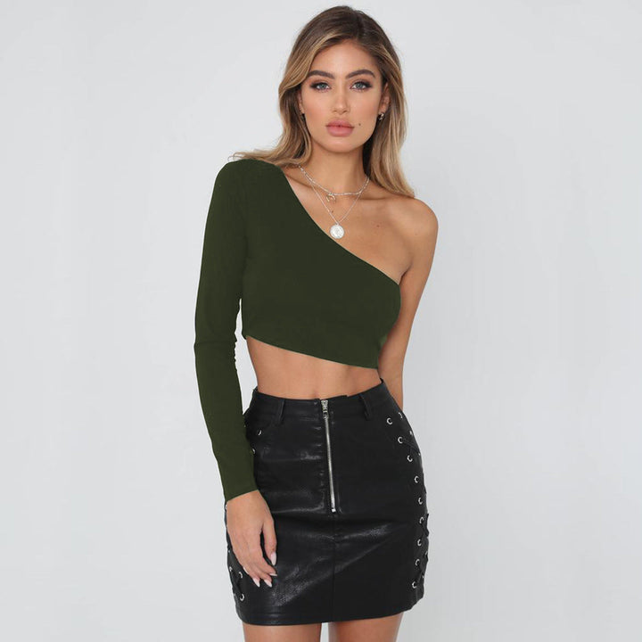 Skye | One Shoulder Crop Top – Women's Fitted Long Sleeve Going Out Top