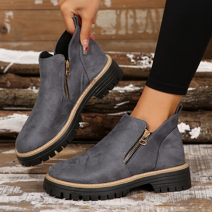 Zeva | Cheetah Print Side Zip Chunky Lug Sole Ankle Boots