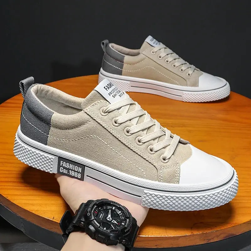 Giorgio | Two-Tone Canvas Cap Toe Lace-Up Casual Sneakers Mens Shoes