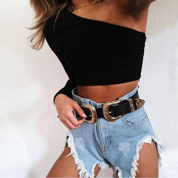 Skye | One Shoulder Crop Top – Women's Fitted Long Sleeve Going Out Top