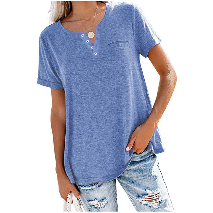 Henley | Relaxed Fit Button Placket Pocket Womens T Shirt