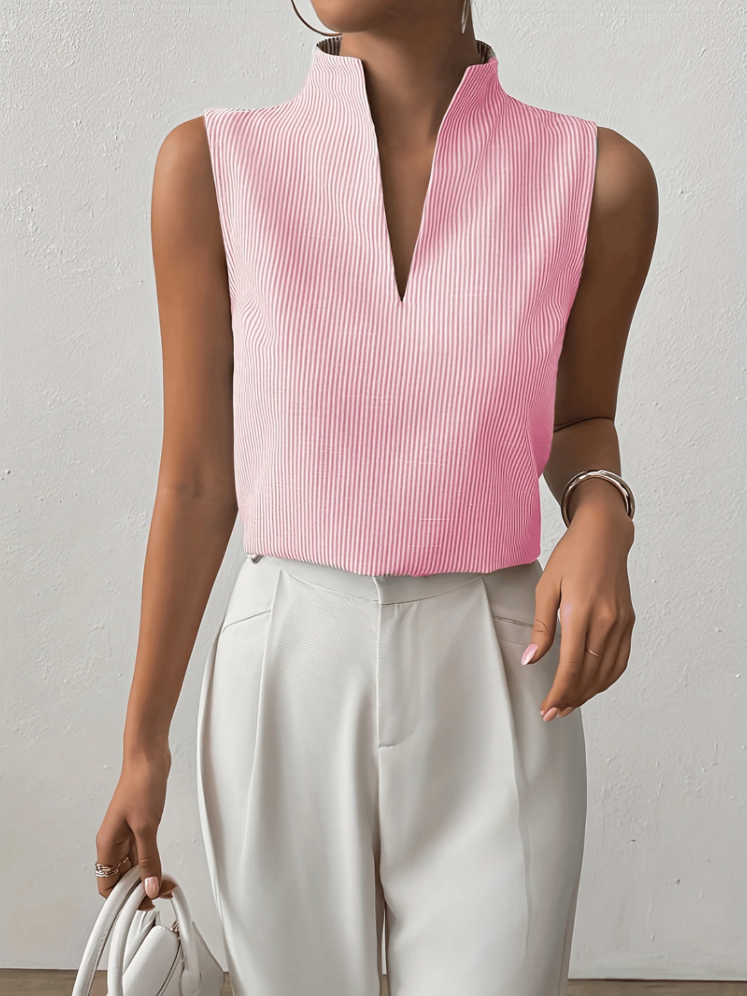 Sloane | Striped Sleeveless Blouse – Women's Smart Casual Work Top