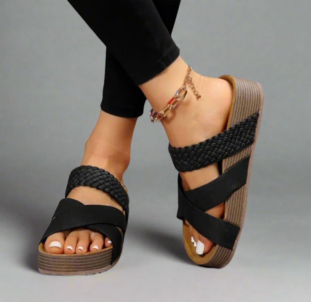 Braida | Woven Cross Strap Platform Wedge Sandals