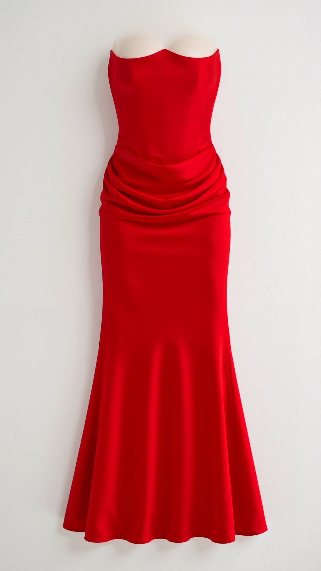 Adrienne | Strapless Corset Ruched Satin Maxi Formal Dress