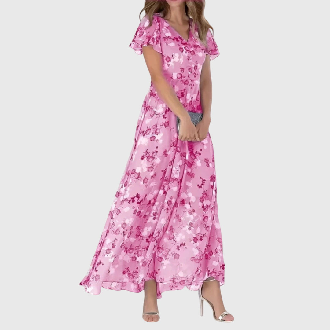 Rosalie | Floral Flutter Sleeve Maxi Cocktail Dress