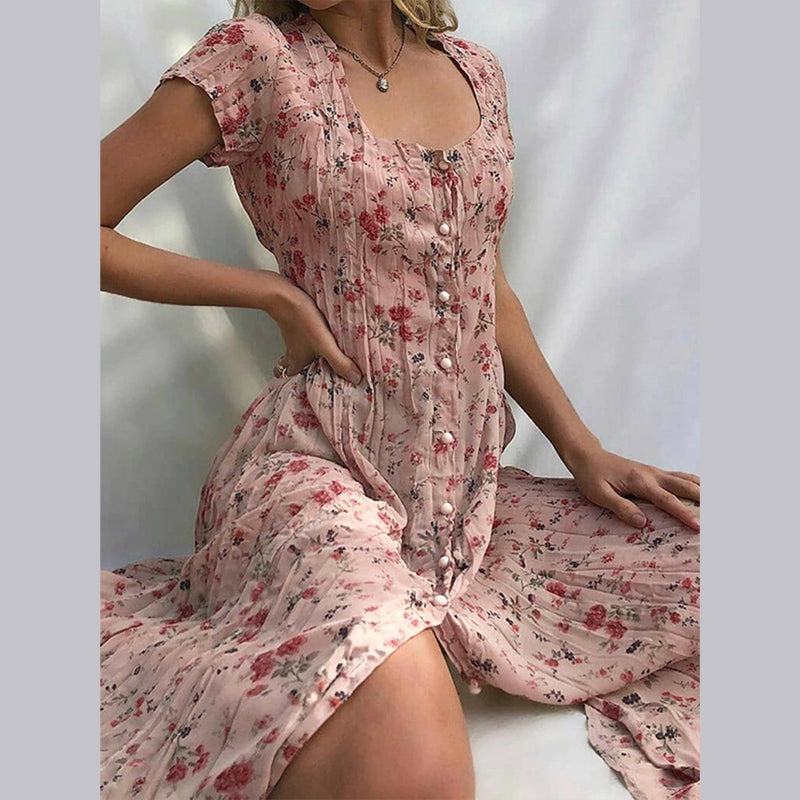 Aurelie | Women's Button Front Boho Floral Summer Dress