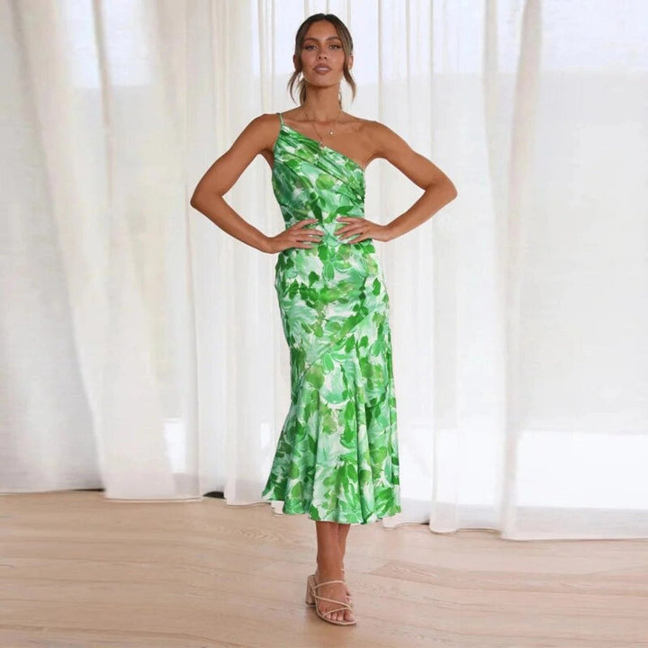 Solange | Floral One Shoulder Dress Ruched Midi