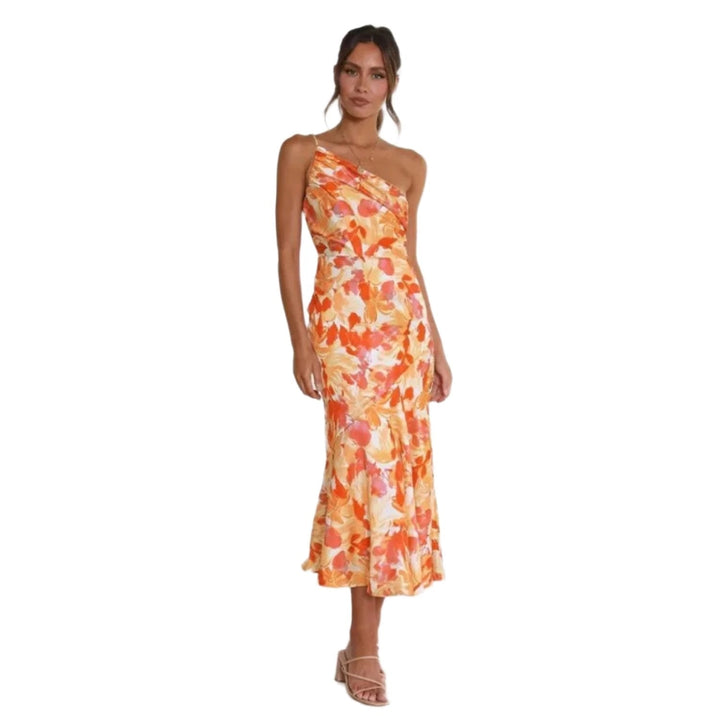 Solange | Floral One Shoulder Dress Ruched Midi