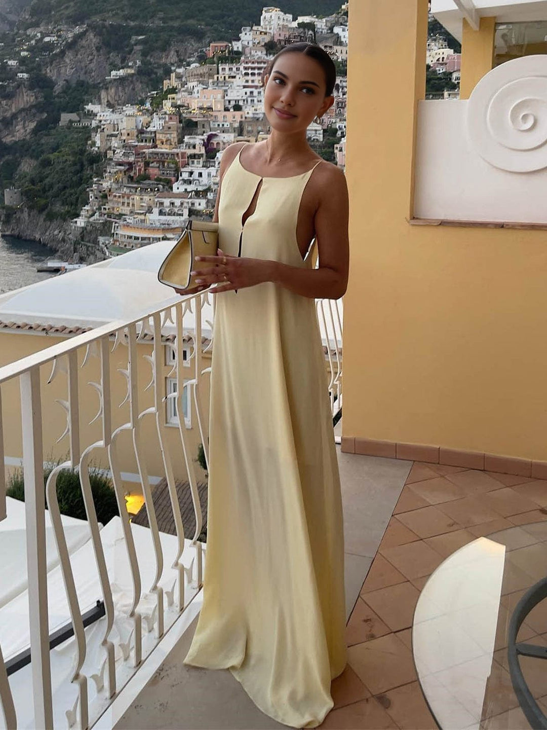 Amalfi | Women's Satin Maxi Slip Dress with Keyhole
