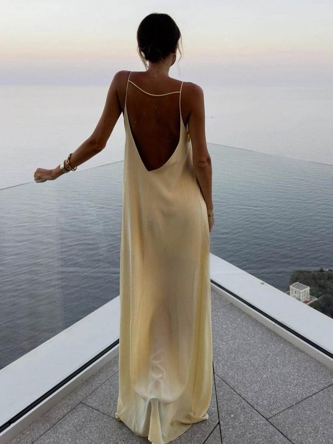 Amalfi | Women's Satin Maxi Slip Dress with Keyhole