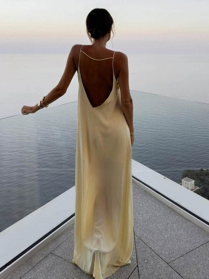 Amalfi | Women's Satin Maxi Slip Dress with Keyhole