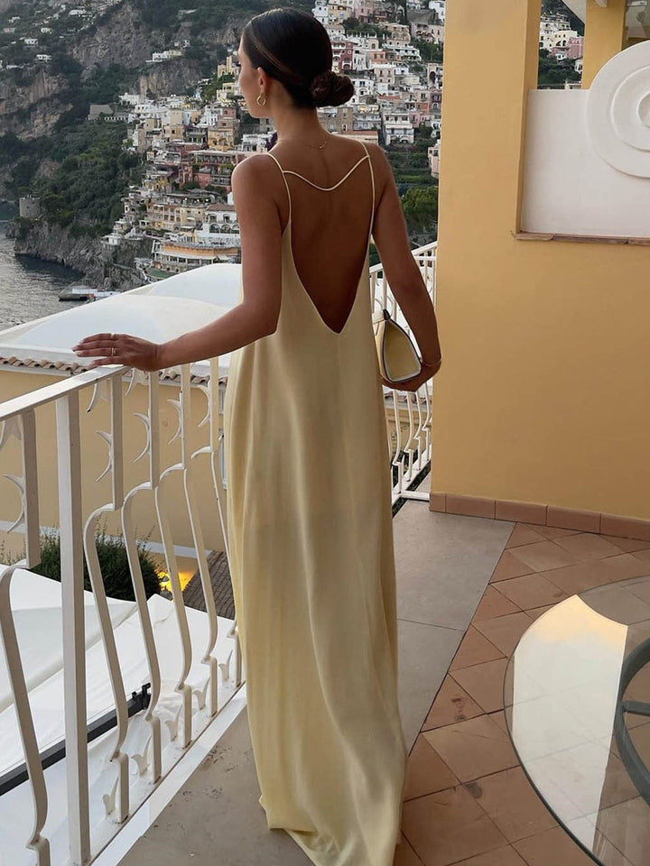 Amalfi | Women's Satin Maxi Slip Dress with Keyhole
