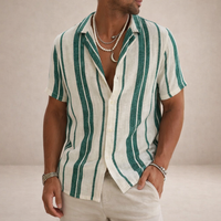 Basser | Men's Striped Linen Camp Collar Shirt