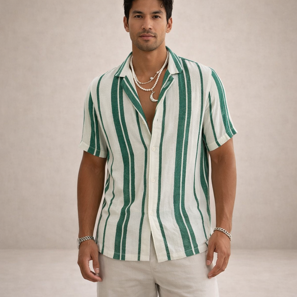 Basser | Men's Striped Linen Camp Collar Shirt