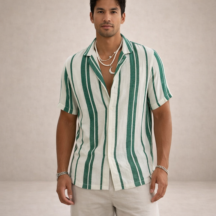Basser | Men's Striped Linen Camp Collar Shirt