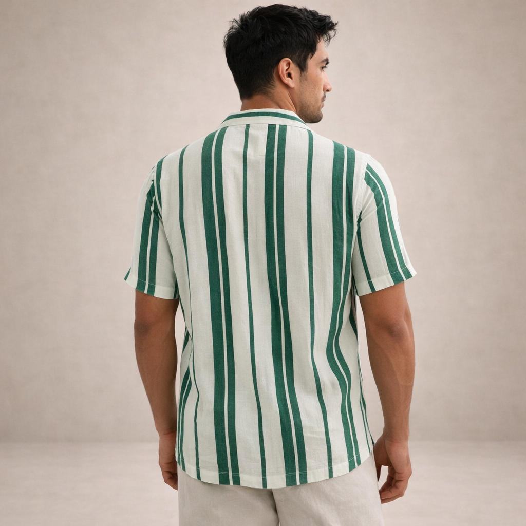 Basser | Men's Striped Linen Camp Collar Shirt